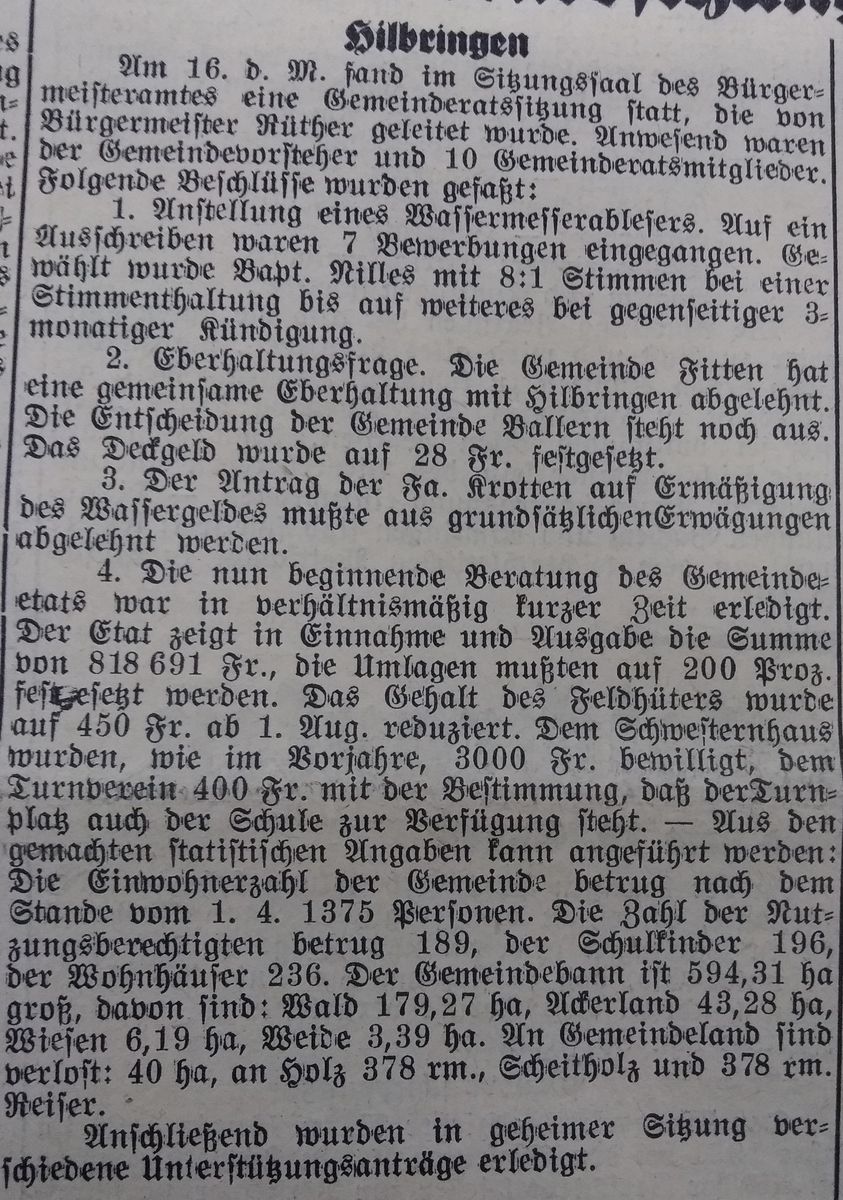 Gemeinderatssitzung in Hilbringen. 20 August 1932 MVZ. Bürgerarchiv Merzig