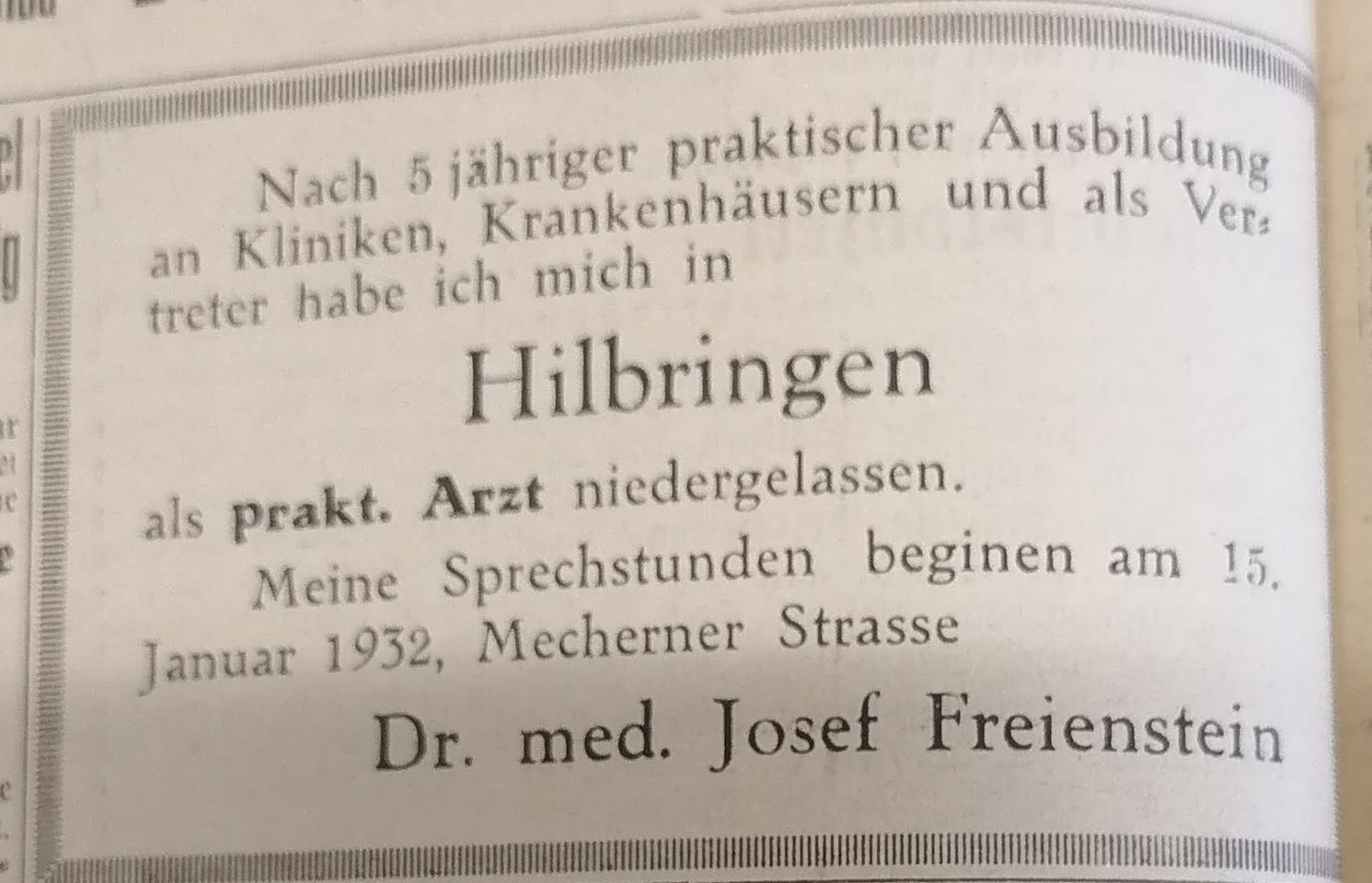 Arzt in Hilbringen 1932