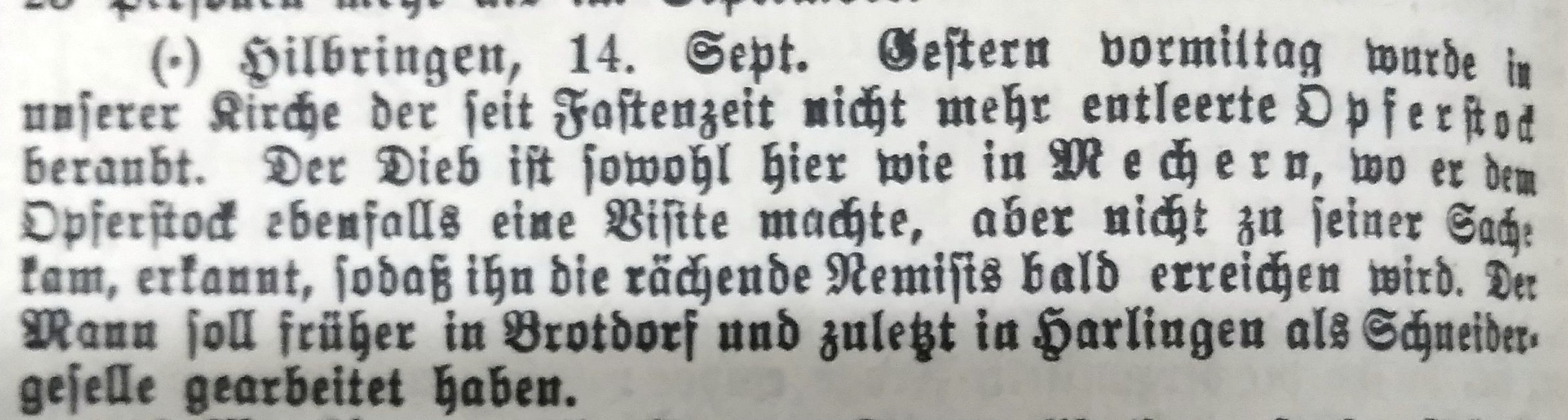 1910. Diebstahl des Opferstocks.