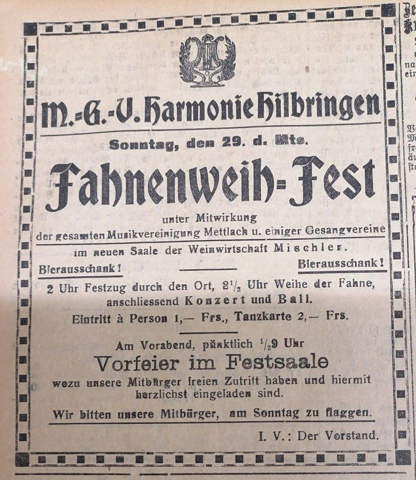 Fahnenweihfest M.G.V. Harmonie Hilbringen 1923