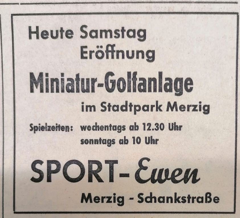 1968 Eröffnung Minigolfanlage im Stadtpark Merzig.