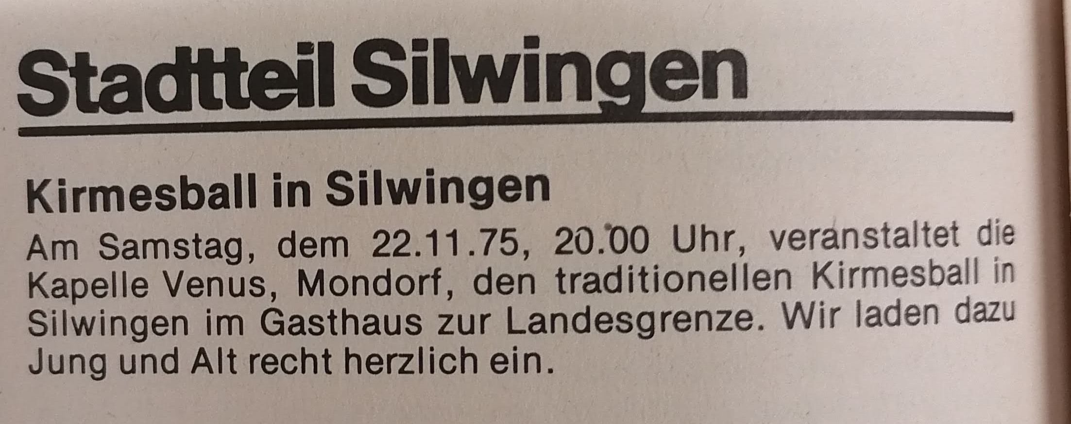 Kirmesball Gasthaus zur Landesgrenze vor 48 Jahren