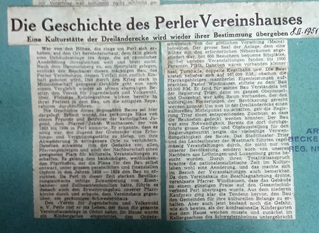 Geschichte des Perler Vereinshauses.