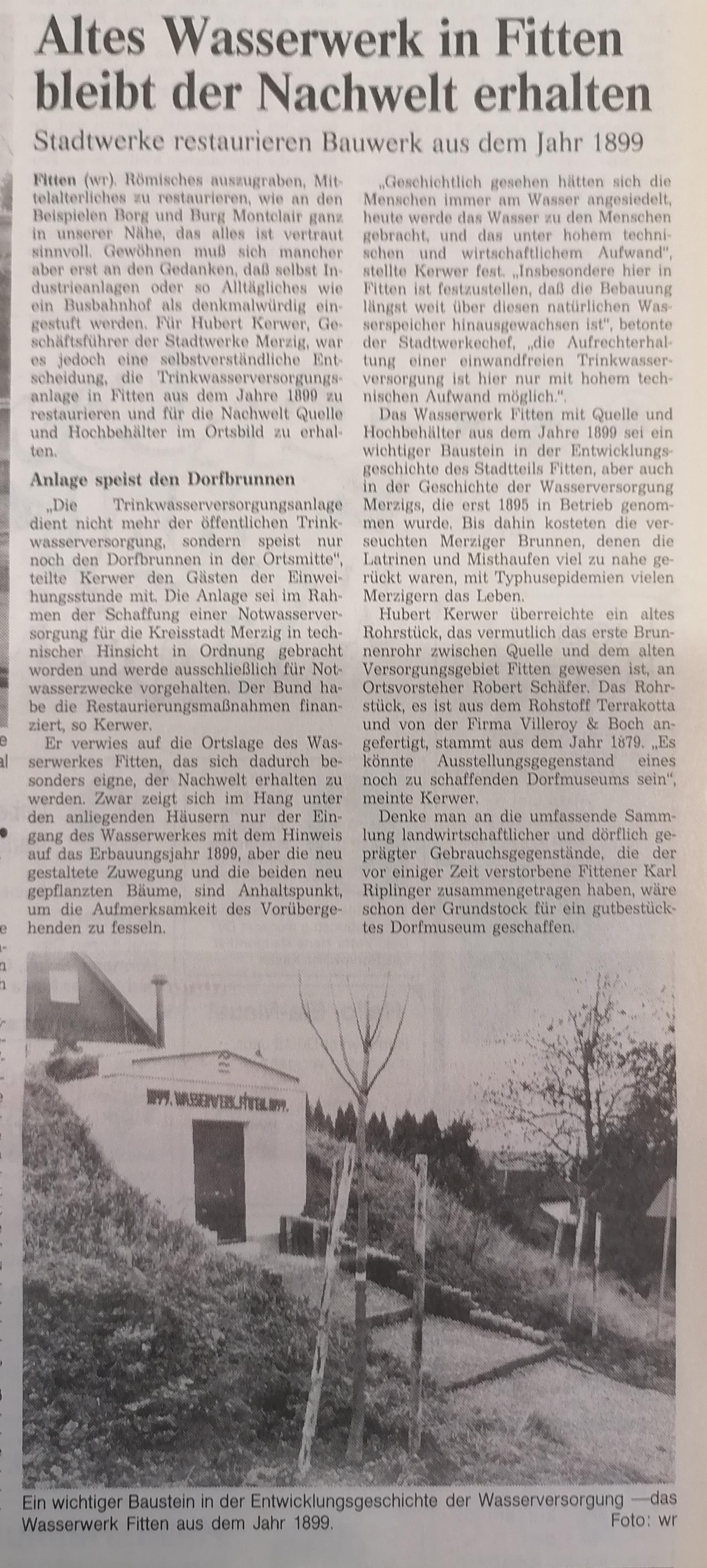 Altes Wasserwerk (1899)  in Fitten bleibt der Nachwelt erhalten