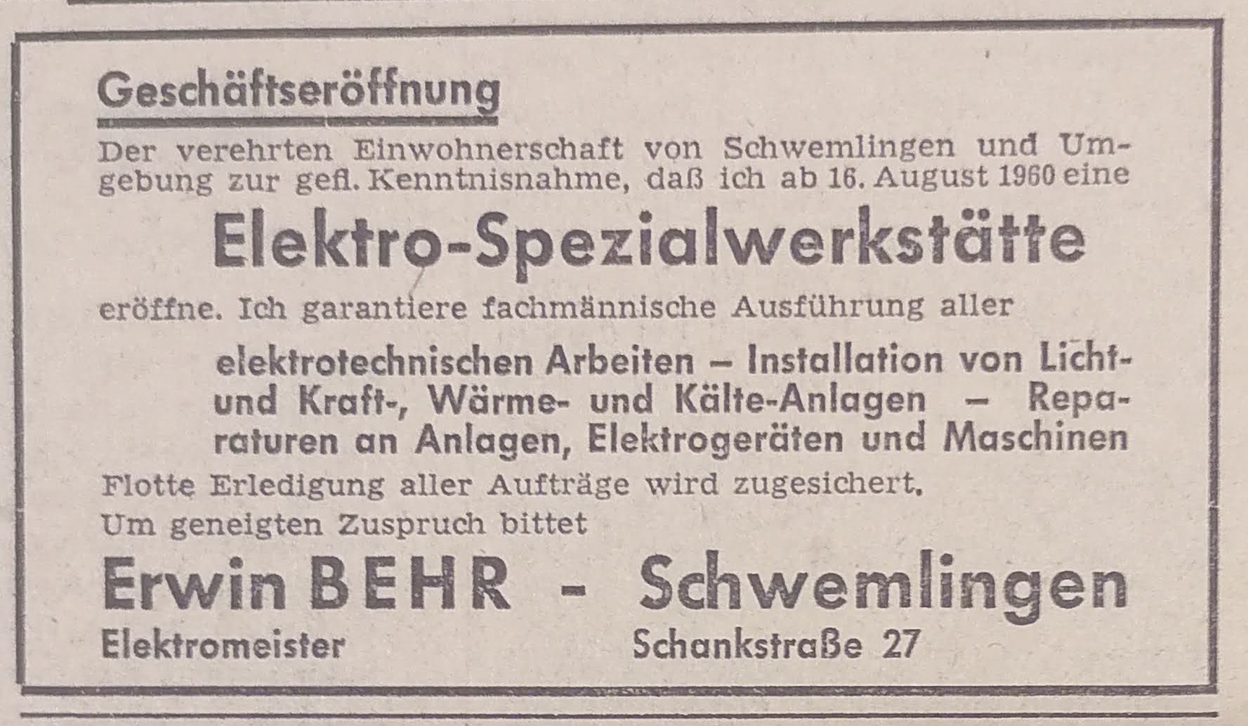 Elektrogeschäft Schwemlingen