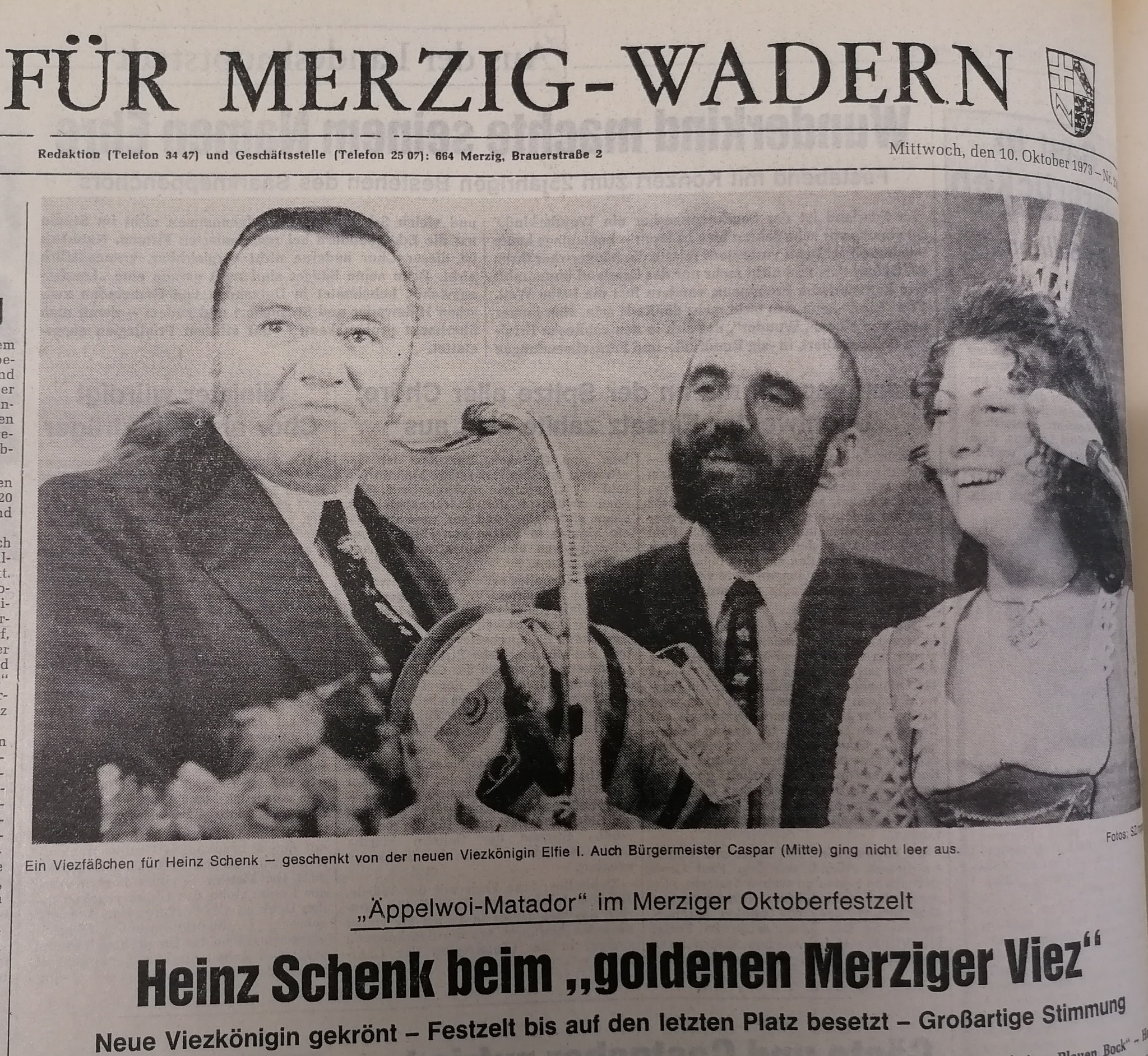 Der „blaue Bock“ Heinz Schenk beim Viezfest 1973
