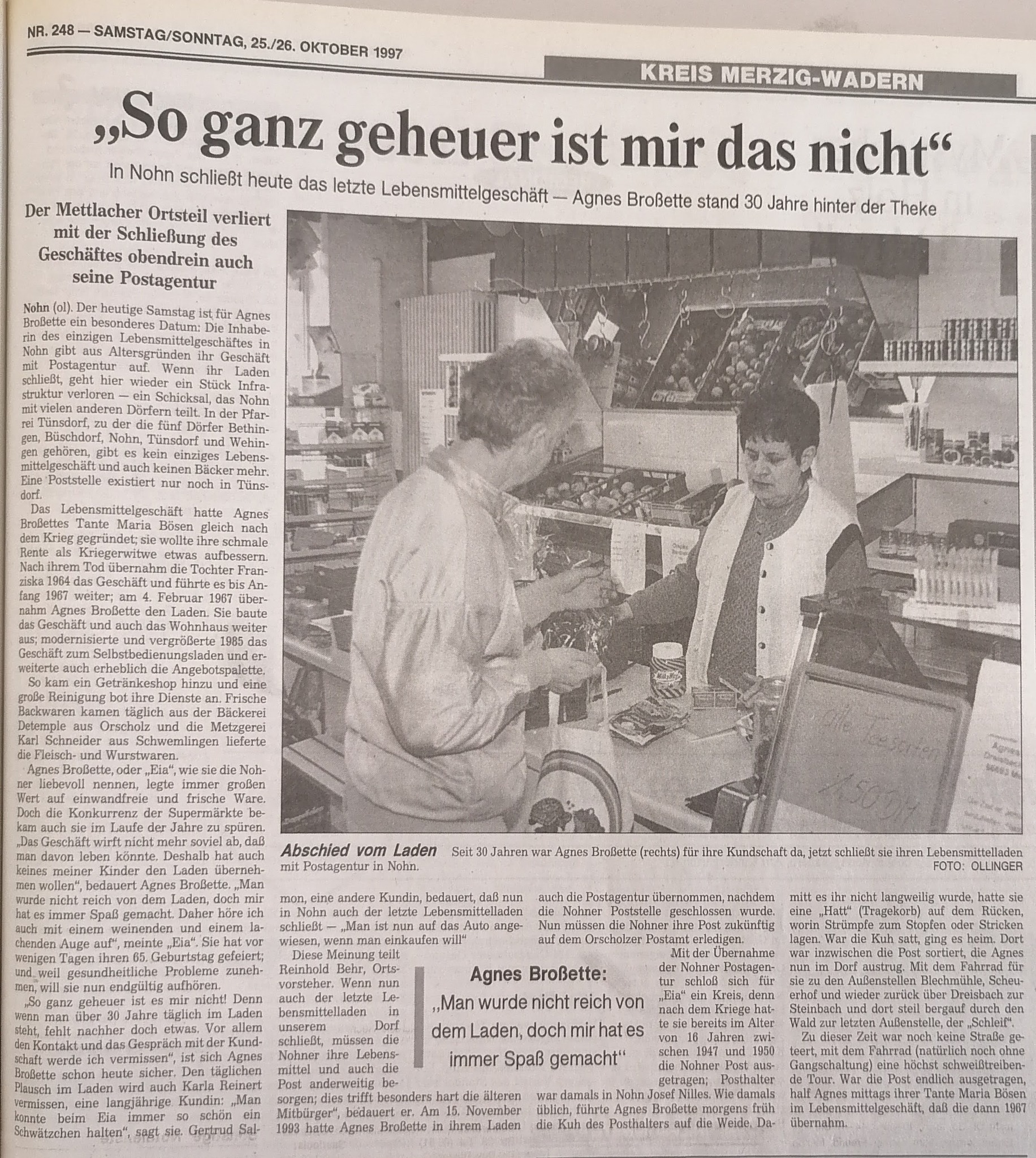 Letztes Lebensmittelgeschäft Nohn 1997