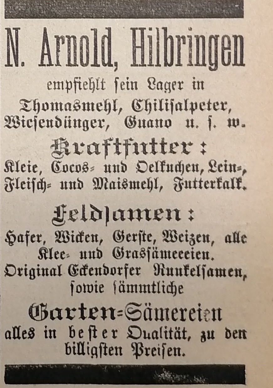 Werbung 1900. N. Arnold Hilbingen