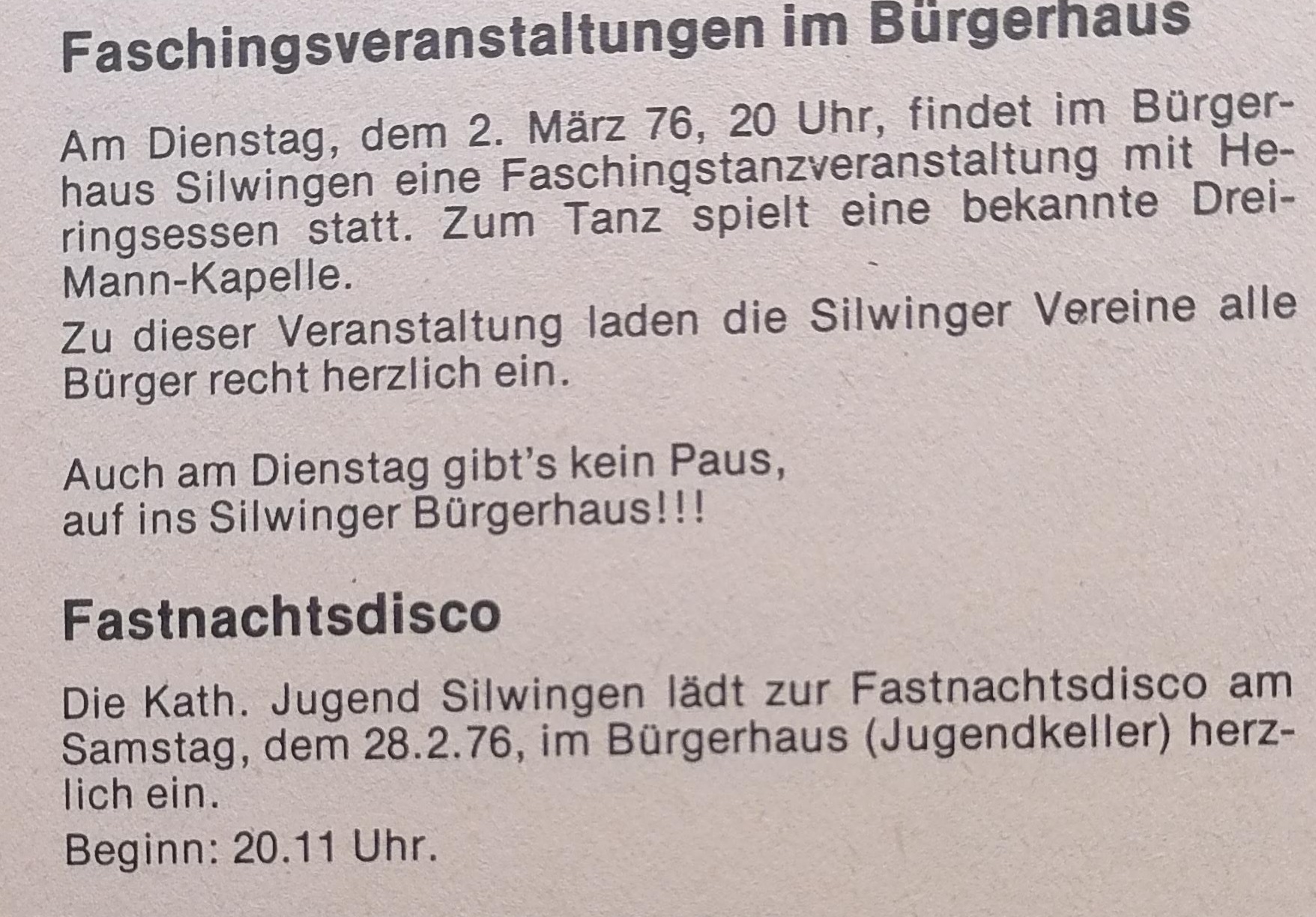 Vor 50 Jahren Fastnacht in Silwingen.