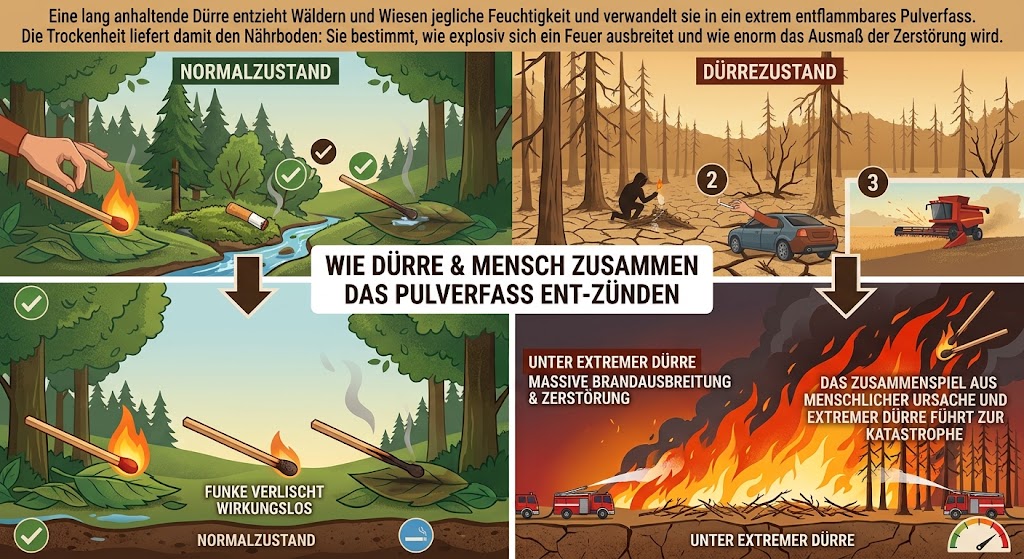 Vom Funken zur Katastrophe: Warum Dürre unsere Wälder brennen lässt